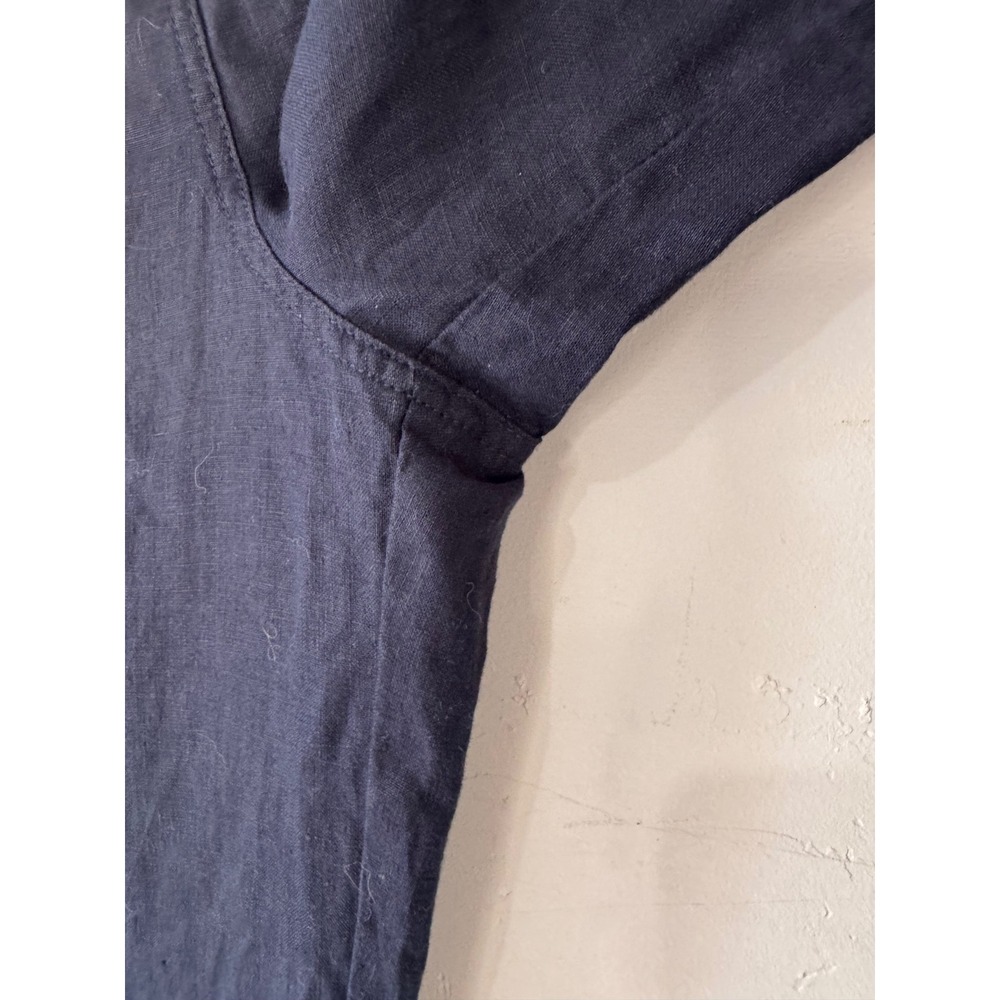 Navy Blue Linen Sailor Pant Size M Button Front Wide Leg Nautical Coastal Resort - Picture 8 of 11